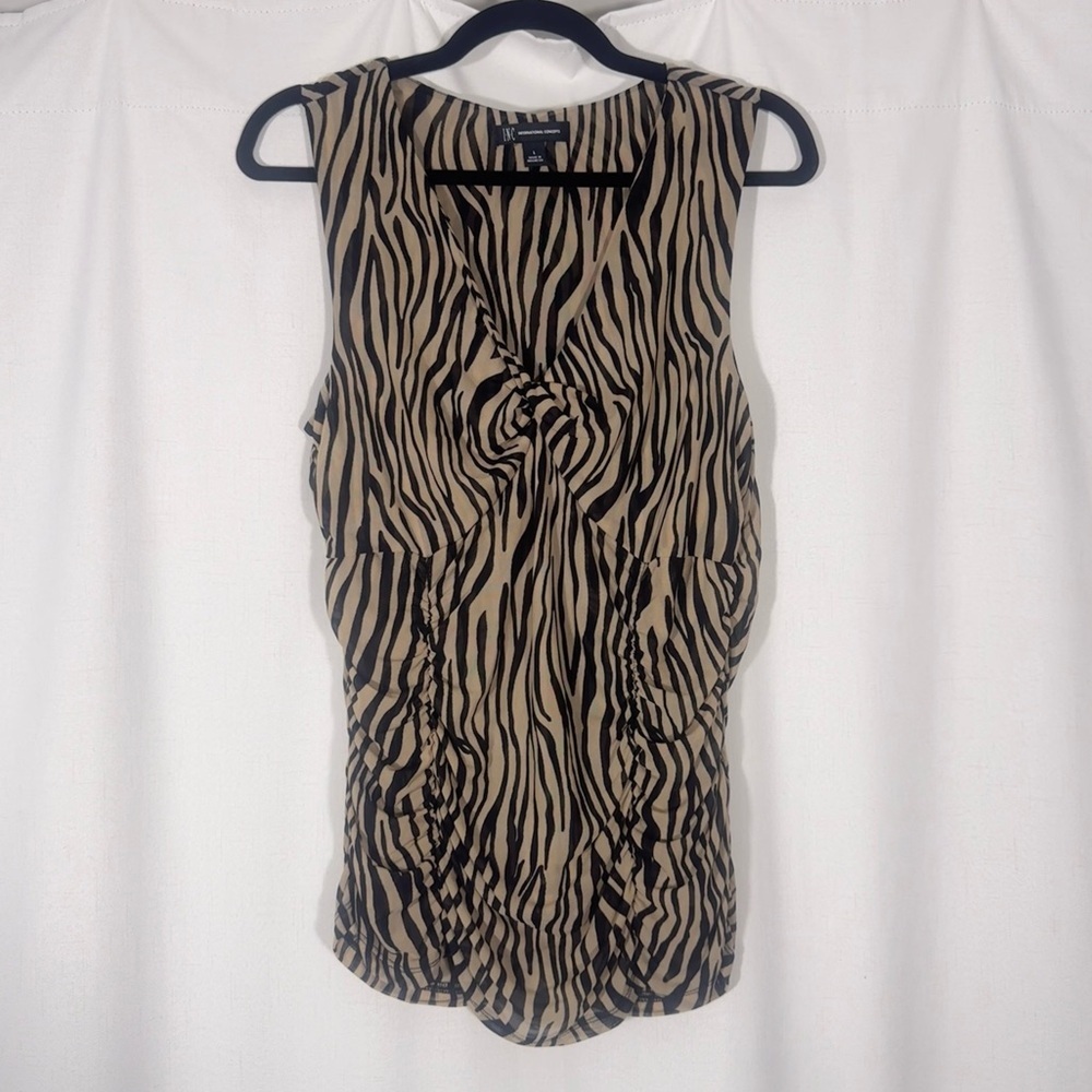 Inc International Concepts Y2k Ruched Tiger Print Top
